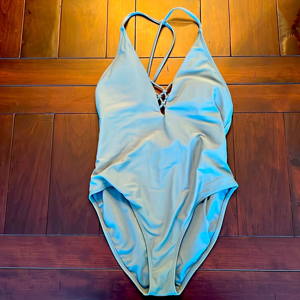 Halter One Piece Swimsuit With Crochet Detail